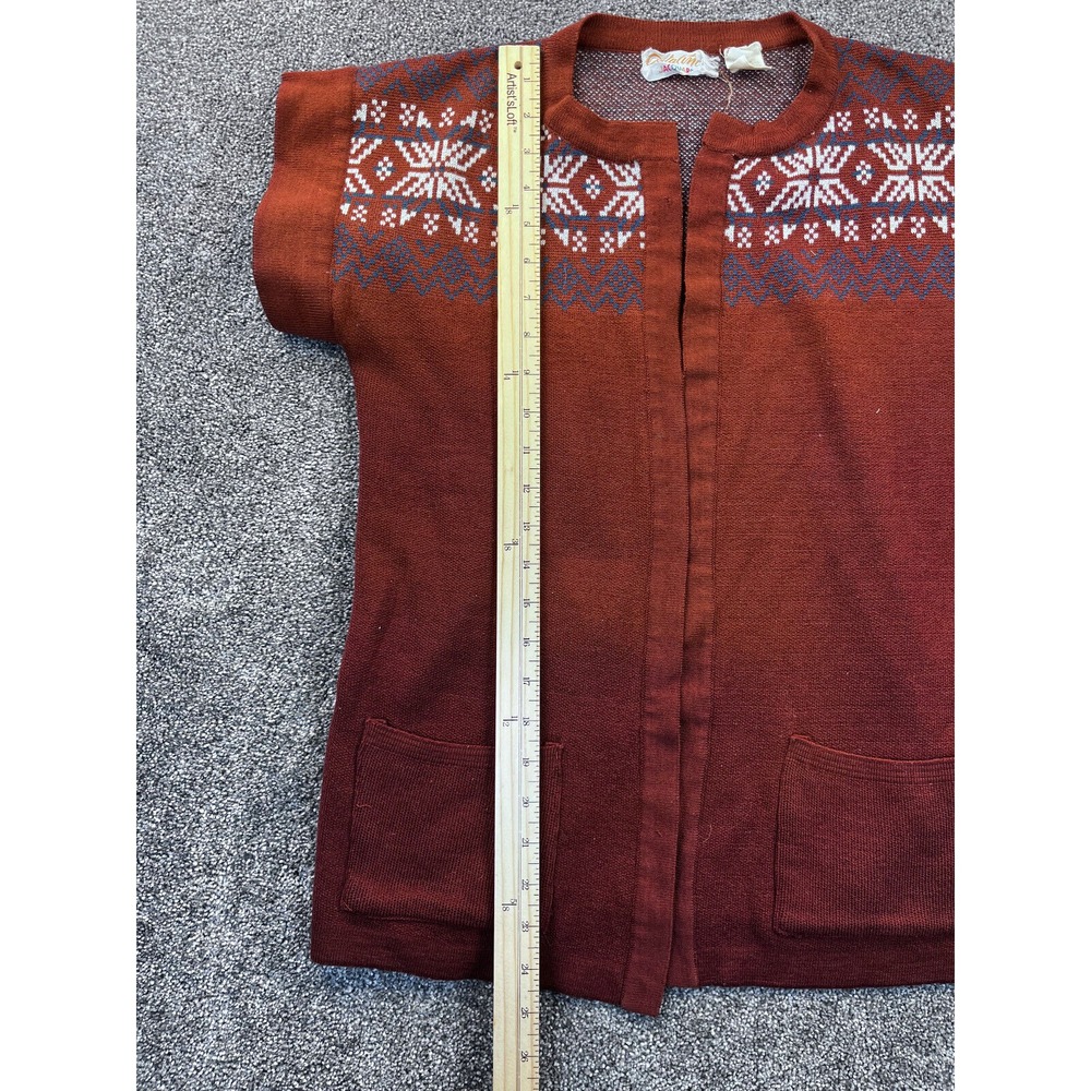 Catalina Jacquard Cardigan Womens M Acrylic Short Sleeve Nordic Vintage Brown - Picture 7 of 8
